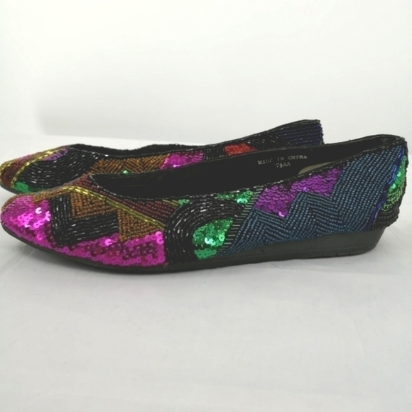 Beverly Feldman Vintage Women's 7.5AA Vintage Shiny Sequin Retro Theme Flats - Picture 5 of 9